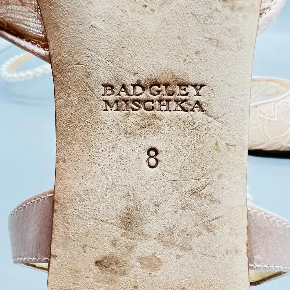 Badgley Mischka Shoes Womens 8 Pink Lace Slingback Flats Bridal Pearl Strap